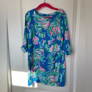 Lilly Pulitzer Bright Blue Floral Shift Tunic with Pink & Green Print